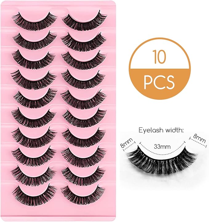 CNMTCCO False Eyelashes 10 Pairs Russian Strip Lashes Natural Fluffy Wispy D Curly Faux Mink Lashes Thick Short Soft Eyes Lash Reusable Fake Eyelashes Densely - Image 2