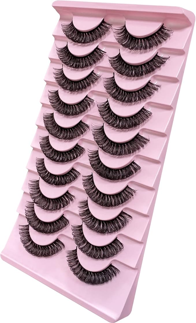 CNMTCCO False Eyelashes 10 Pairs Russian Strip Lashes Natural Fluffy Wispy D Curly Faux Mink Lashes Thick Short Soft Eyes Lash Reusable Fake Eyelashes Densely - Image 5