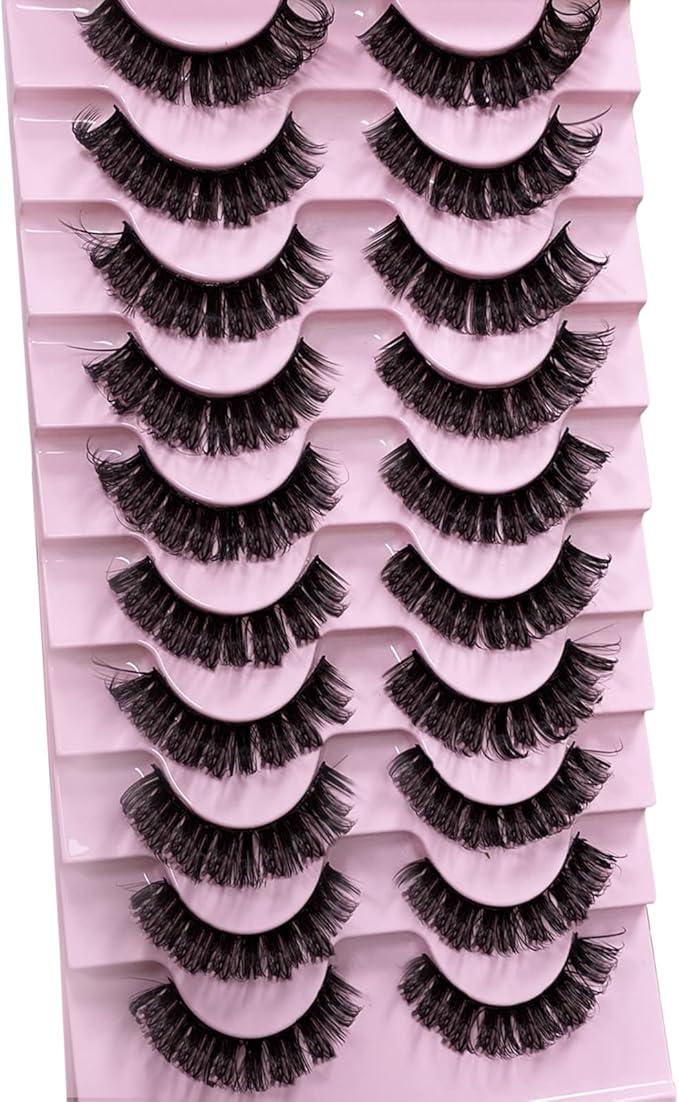 CNMTCCO False Eyelashes 10 Pairs Russian Strip Lashes Natural Fluffy Wispy D Curly Faux Mink Lashes Thick Short Soft Eyes Lash Reusable Fake Eyelashes Densely - Image 4