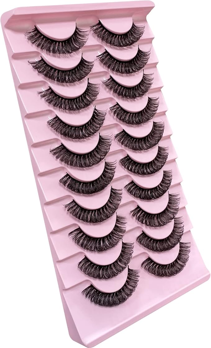 CNMTCCO False Eyelashes 10 Pairs Russian Strip Lashes Natural Fluffy Wispy D Curly Faux Mink Lashes Thick Short Soft Eyes Lash Reusable Fake Eyelashes Densely - Image 3