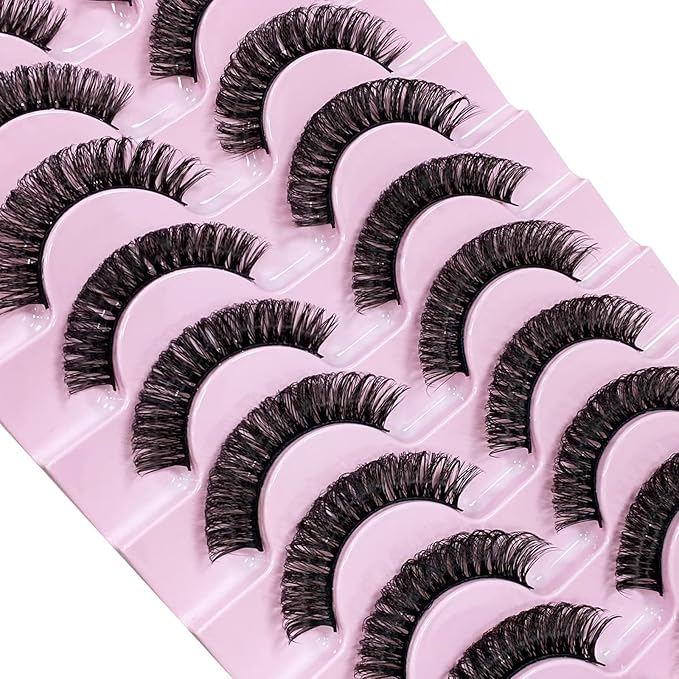 CNMTCCO False Eyelashes 10 Pairs Russian Strip Lashes Natural Fluffy Wispy D Curly Faux Mink Lashes Thick Short Soft Eyes Lash Reusable Fake Eyelashes Densely - Image 1