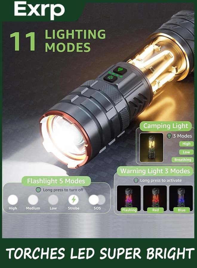 Exrp Torches LED Super Bright, 900000LM Rechargeable Torch with Camping Light, Zoomable, 11 Light Modes, Long Battery Life, Waterproof Powerful Tactical Torch for Camping, Dog Walking, Emergency - Image 3