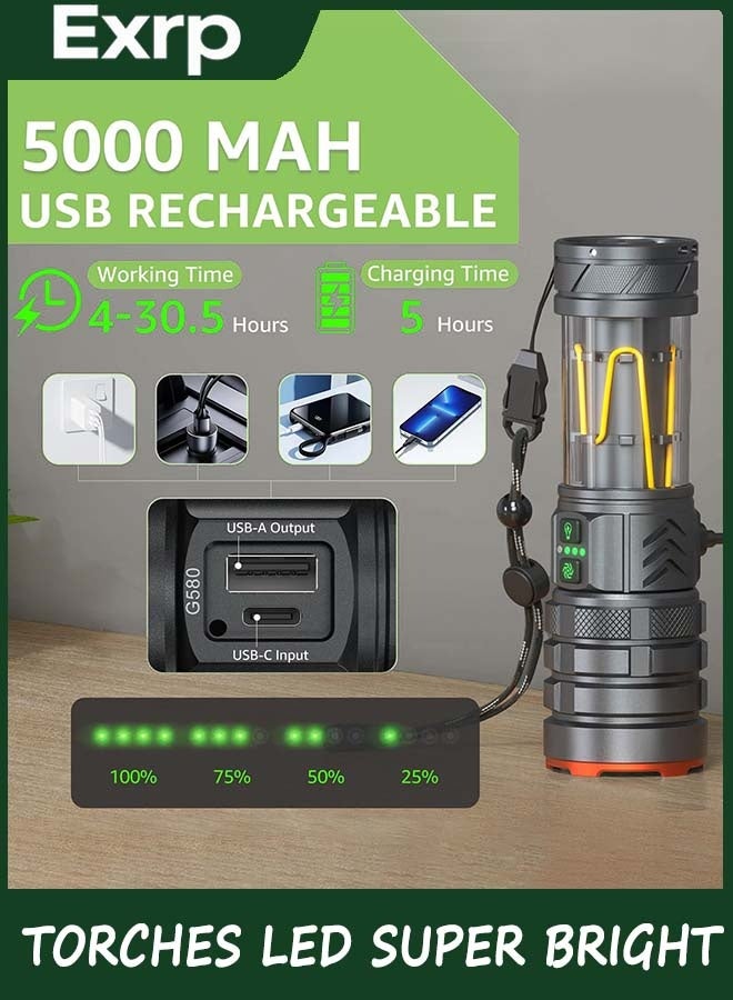 Exrp Torches LED Super Bright, 900000LM Rechargeable Torch with Camping Light, Zoomable, 11 Light Modes, Long Battery Life, Waterproof Powerful Tactical Torch for Camping, Dog Walking, Emergency - Image 4