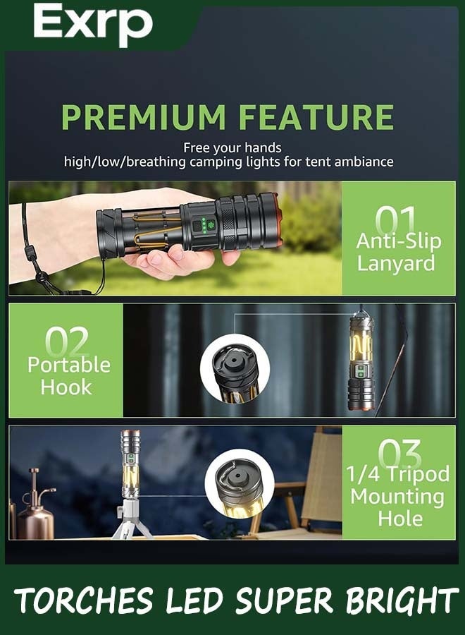 Exrp Torches LED Super Bright, 900000LM Rechargeable Torch with Camping Light, Zoomable, 11 Light Modes, Long Battery Life, Waterproof Powerful Tactical Torch for Camping, Dog Walking, Emergency - Image 2
