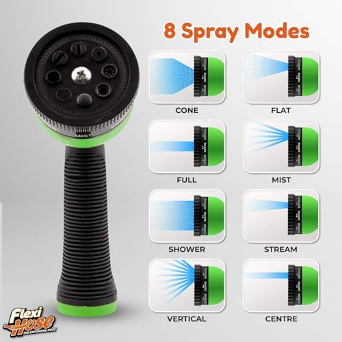 Flexi Hose with 8 Function Nozzle, 50FT - Lightweight Expandable Garden Hose, No-Kink Flexibility, 3/4 Inch Solid Brass Fittings and Double Latex Core - Green - Image 5