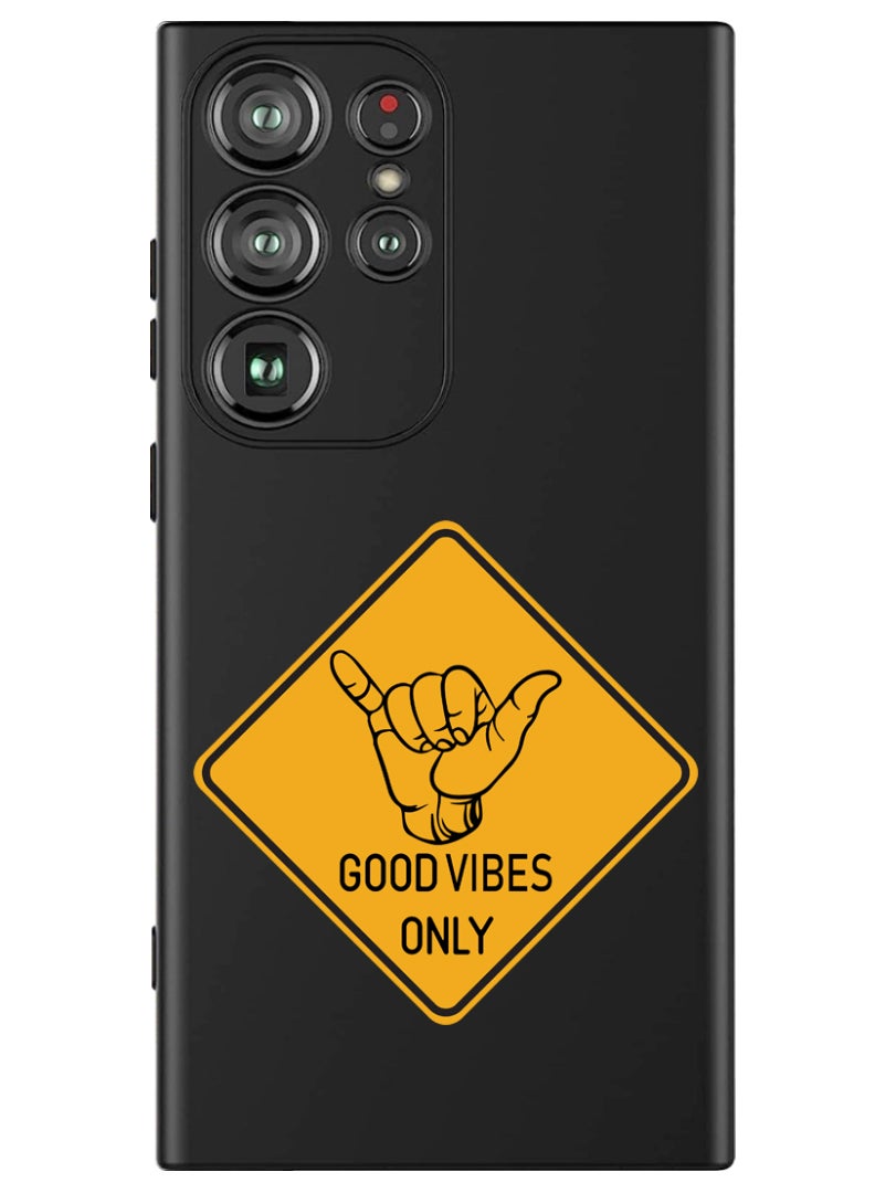 Theodor Protective Slim Fit Case Liquid Silicone Cover with Full Body Protection Anti-Scratch Shockproof Case For Samsung Galaxy S24 Ultra (Black) - Good Vibes - Image 1