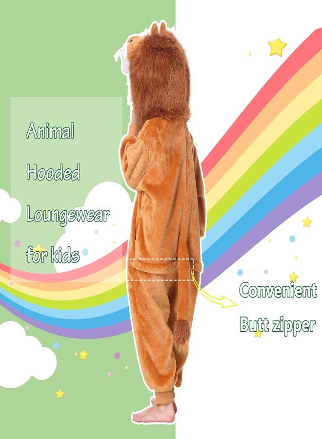 TONWHAR Kids Cartoon Animal Onesie Pajamas Halloween Cosplay Costume Jumpsuit Partywear for Boys & Girls(Orange Lion,5-6 Y) - Image 4