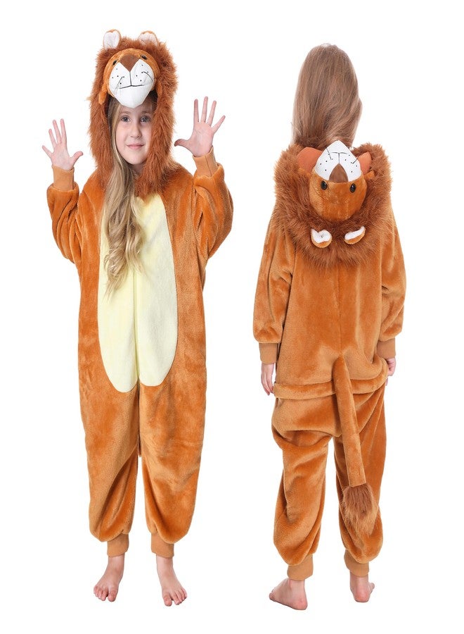 TONWHAR Kids Cartoon Animal Onesie Pajamas Halloween Cosplay Costume Jumpsuit Partywear for Boys & Girls(Orange Lion,5-6 Y) - Image 1