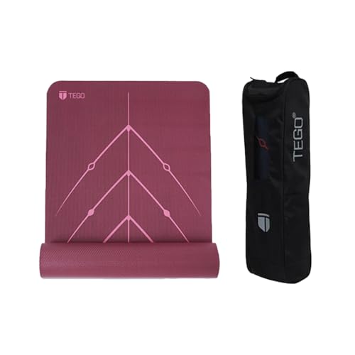 TEGO Stance Yoga Mat with GuideAlign for Posture Alignment (Wine with bag) | Reversible Design with Dual Texture Grip | 5mm Thick | Antimicrobial, Non-Slip, Sweat-Resistant | 6ft x 2ft | Yoga & Fitness Mat | Shoe-friendly Workout Mat - Image 1