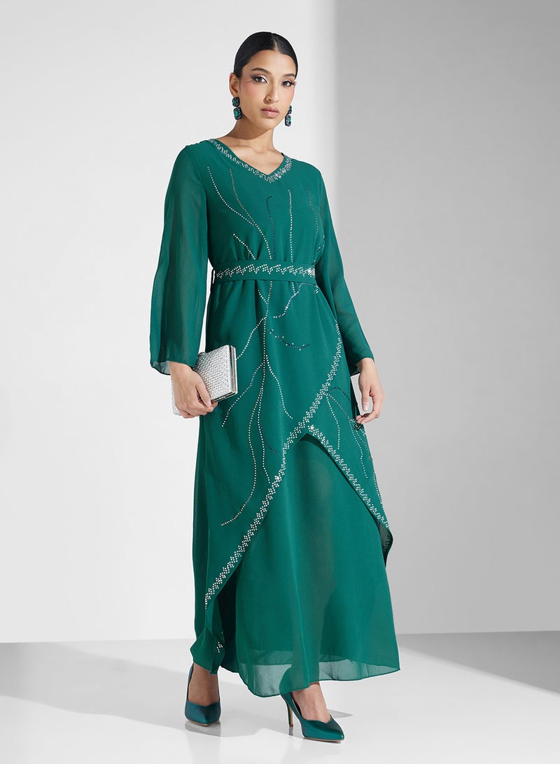 Khizana Embellished Emerald Dress - Image 1