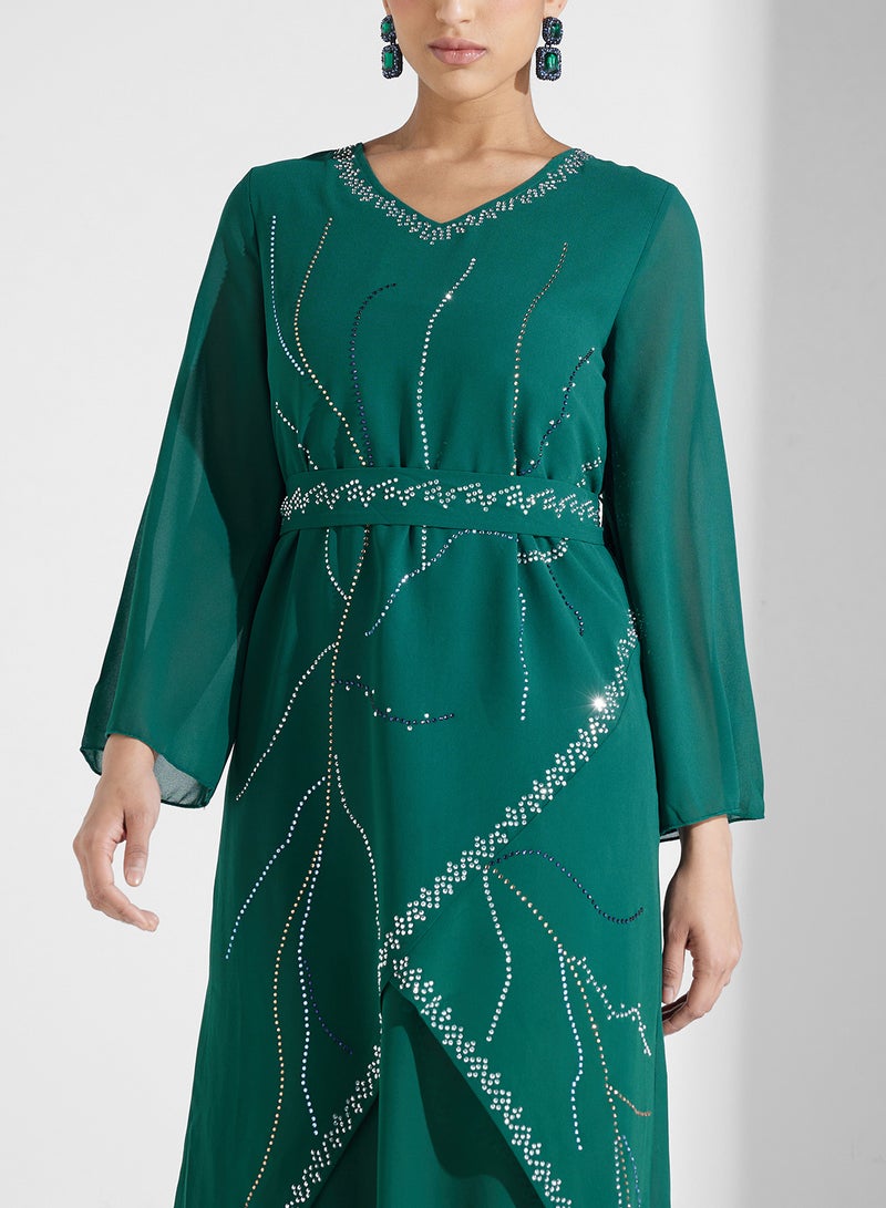 Khizana Embellished Emerald Dress - Image 3