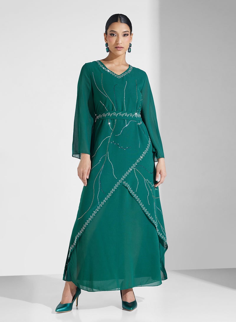 Khizana Embellished Emerald Dress - Image 4