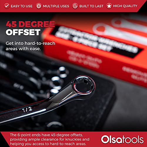 Olsa Tools 6pc Box End Wrench Set, 45-Degree Offset, Chrome Vanadium Steel, Includes Organizer Tray - Image 5