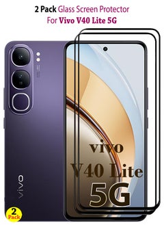 2 Pack Screen Protector for Vivo V40 Lite 5G | Tempered Glass Available in Combo Pack Compatible with Vivo V40 Lite 5G | Screen Protector Full HD Quality Tempered Glass Anti-Scratch Edge to Edge Coverage with Easy Installation Kit - Black