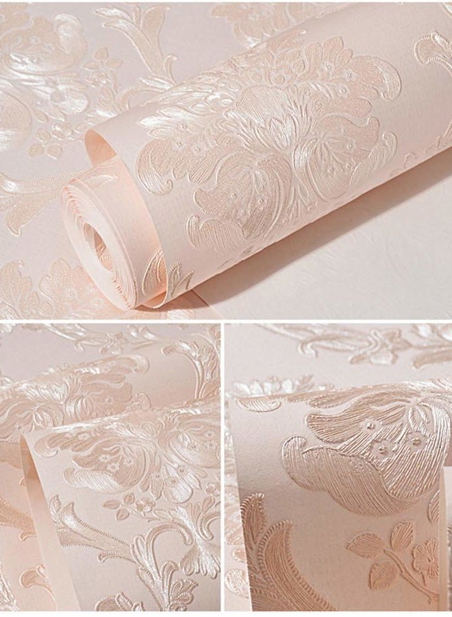 TaoGift Victorian Damask Embossed Wallpaper Peel and Stick Wall Paper Mural for Bedroom Bathroom Living Room Home Decoration (53cmx3m, Light Pink) - Image 2