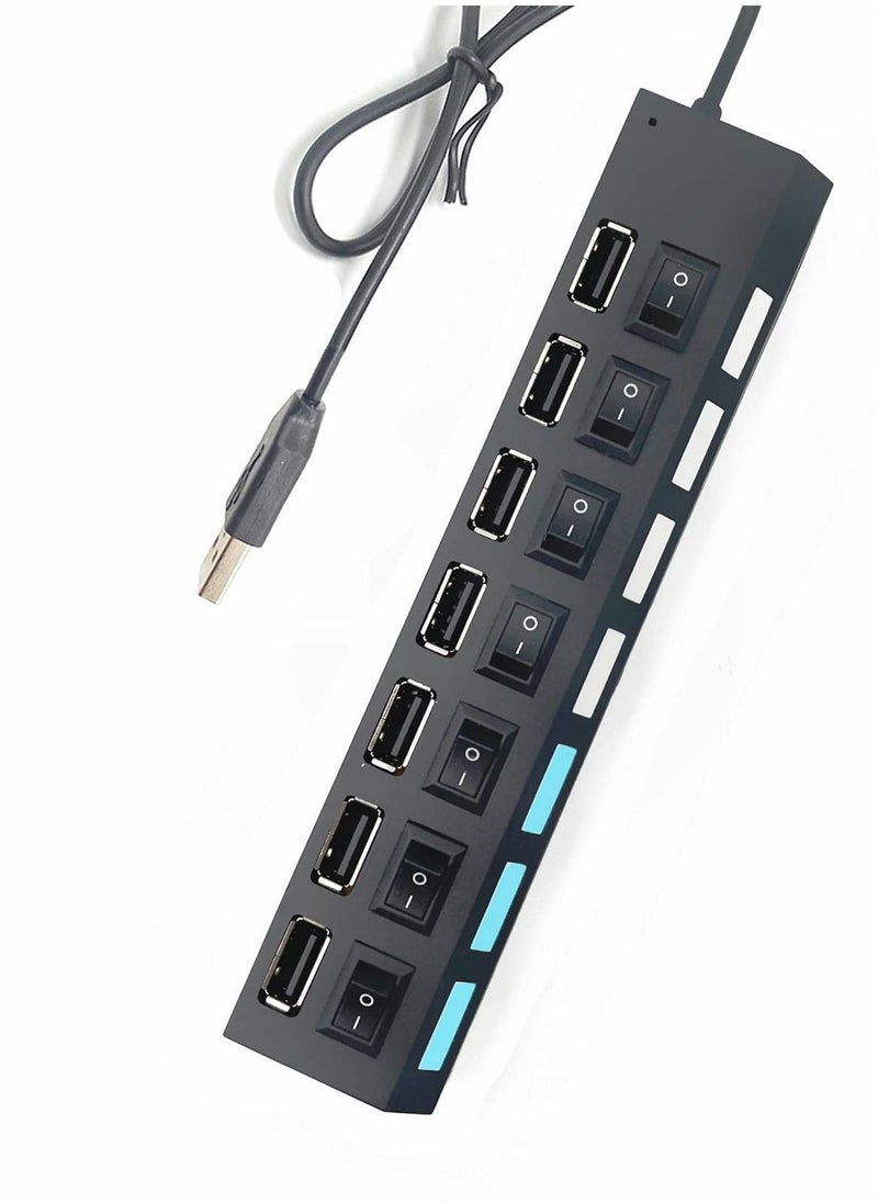 Y&D - Multi Port USB Hub Splitter, 7-Port 2.0 for Laptop, Expander with On/Off Individual Switch Compatible All Device (Black) - Image 1
