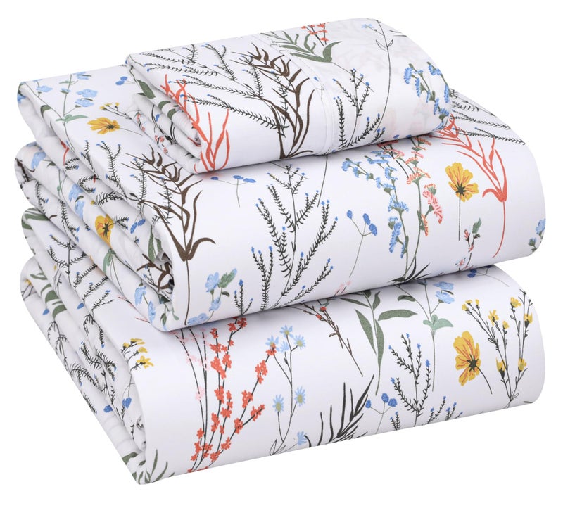 RUVANTI 100% Cotton Sheets â€“ Twin Size Percale Bedding, Cooling & Breathable Floral Design, Durable with a Crisp, Soft & Comfortable Feel, 16" Deep Pocket, 3-Piece Set, Aroma - Image 1