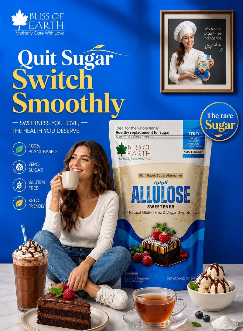 Bliss of Earth Allulose Sweetener Powder 454g, Natural Sugar Alternative, Zero Sugar, Zero Calories & Zero Glycemic Index, Keto Friendly, Vegan & Gluten Free, Perfect for Coffee, Tea, Baking & Desserts - Image 2