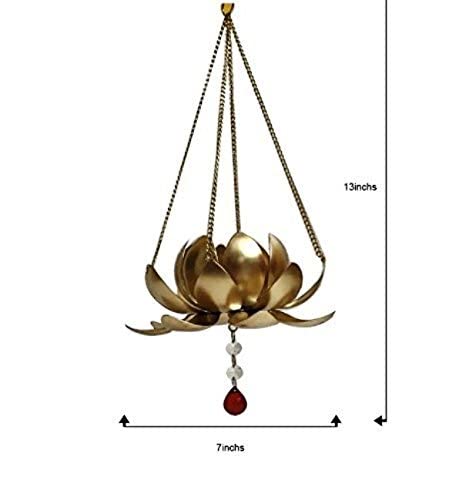 Lotus Shape Brass Body Hanging Tea Light Candle Holder Home Decor Pack of 1  - Image 4
