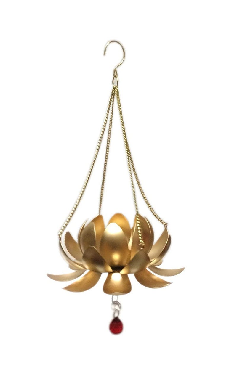 Lotus Shape Brass Body Hanging Tea Light Candle Holder Home Decor Pack of 1  - Image 2