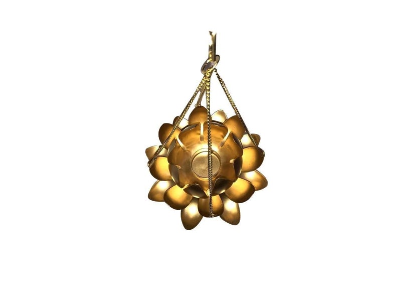 Lotus Shape Brass Body Hanging Tea Light Candle Holder Home Decor Pack of 1  - Image 5