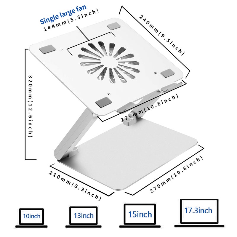 SOUNDANCE Laptop Cooling Pad with Low-Noise Fan and 3.0 USB Hubs, Ventilated Laptop Cooler Prevent Overheating, Ergonomic Laptop Stand Support Up to 17â€ Gaming Notebook Computer, Aluminum - Image 2