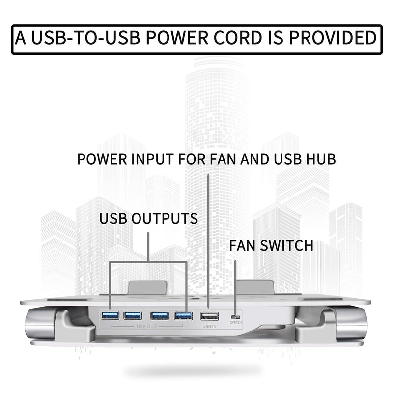 SOUNDANCE Laptop Cooling Pad with Low-Noise Fan and 3.0 USB Hubs, Ventilated Laptop Cooler Prevent Overheating, Ergonomic Laptop Stand Support Up to 17â€ Gaming Notebook Computer, Aluminum - Image 5