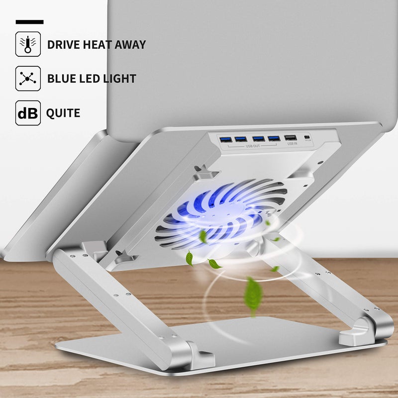 SOUNDANCE Laptop Cooling Pad with Low-Noise Fan and 3.0 USB Hubs, Ventilated Laptop Cooler Prevent Overheating, Ergonomic Laptop Stand Support Up to 17â€ Gaming Notebook Computer, Aluminum - Image 3