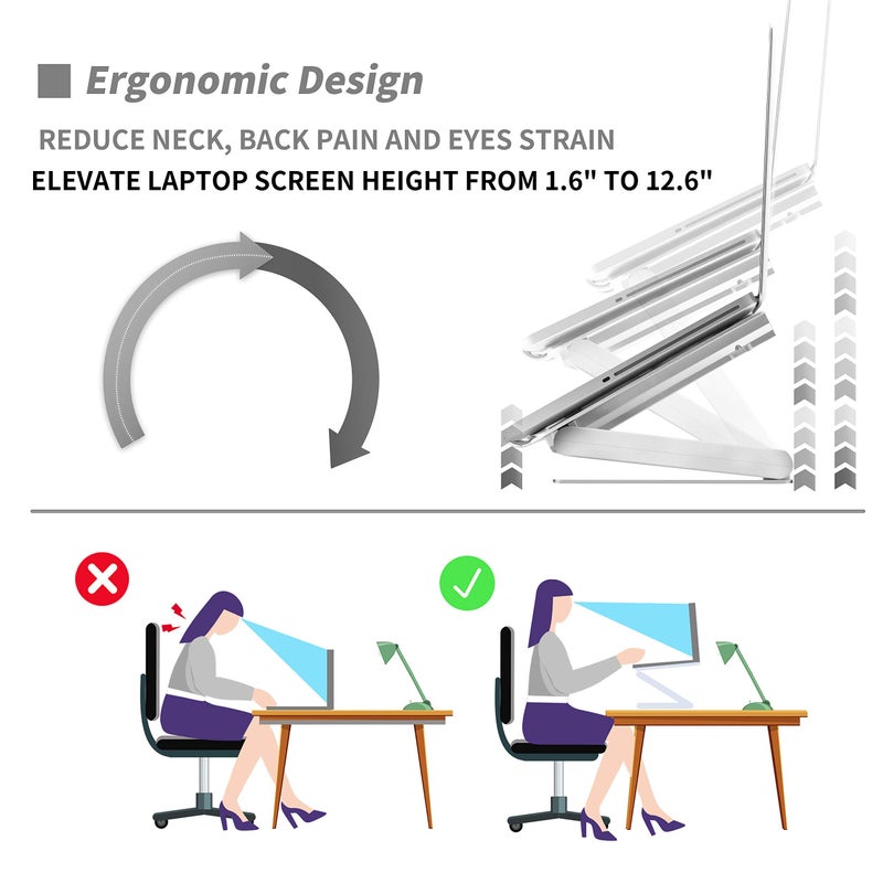 SOUNDANCE Laptop Cooling Pad with Low-Noise Fan and 3.0 USB Hubs, Ventilated Laptop Cooler Prevent Overheating, Ergonomic Laptop Stand Support Up to 17â€ Gaming Notebook Computer, Aluminum - Image 4