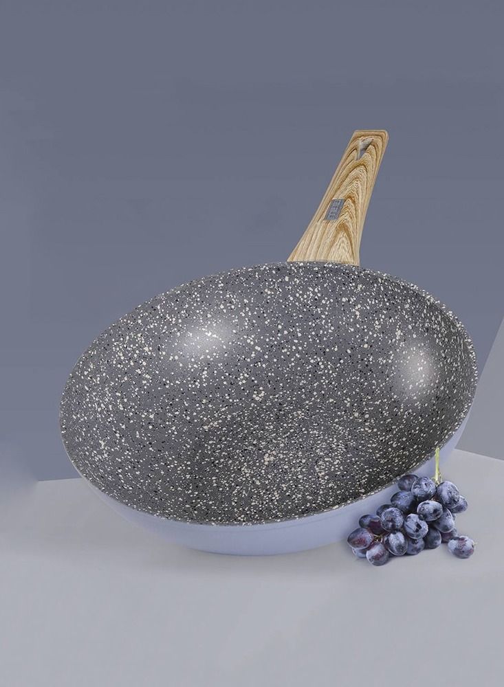 طاوة قلي عميق من الألمنيوم،  قطعة واحدة أزرق/خشبي 28سم - Image 2