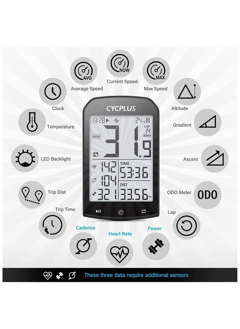 CYCPLUS - CYCPLUS M1 GPS Bike Computer - Highly Visible Bike Speedometer & Odometer - 2.9" glare-free screen, dynamic GPS, ANT+ sensor support, 30-hour battery life - Image 1