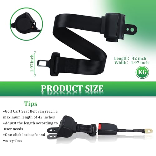 Podoy Upgraded Golf Cart Seat Belts Kit Universal Retractable for Golf Carts Compatible with E-ZGO TXT & RXV Club Car DS 42" Seat Belts kit (Set of 2) - Image 4