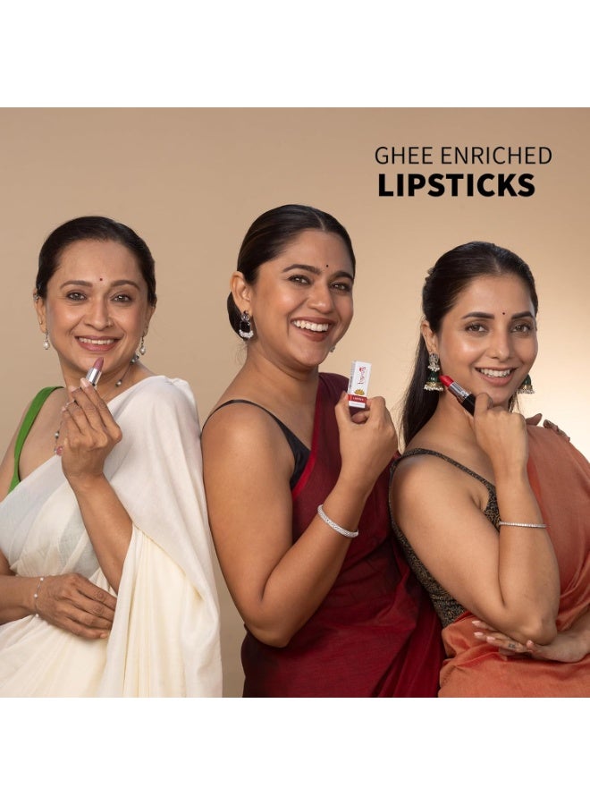 Barva Natural & Moisturising Lipstick Pack of 2 (Rose Damask 225 & Glory 415) | With Clarified Butter & Kokum Butter | Mineral Colour Lipstick Set 4.3g Each - Image 3