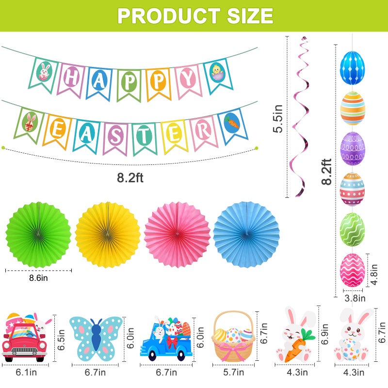 Yunfan 32Pcs Easter Decorations Easter Decor Happy Easter Banner Egg Bunny Garland Hanging Swirl for Home Office School Classroom Themed Party Decorations - Image 4