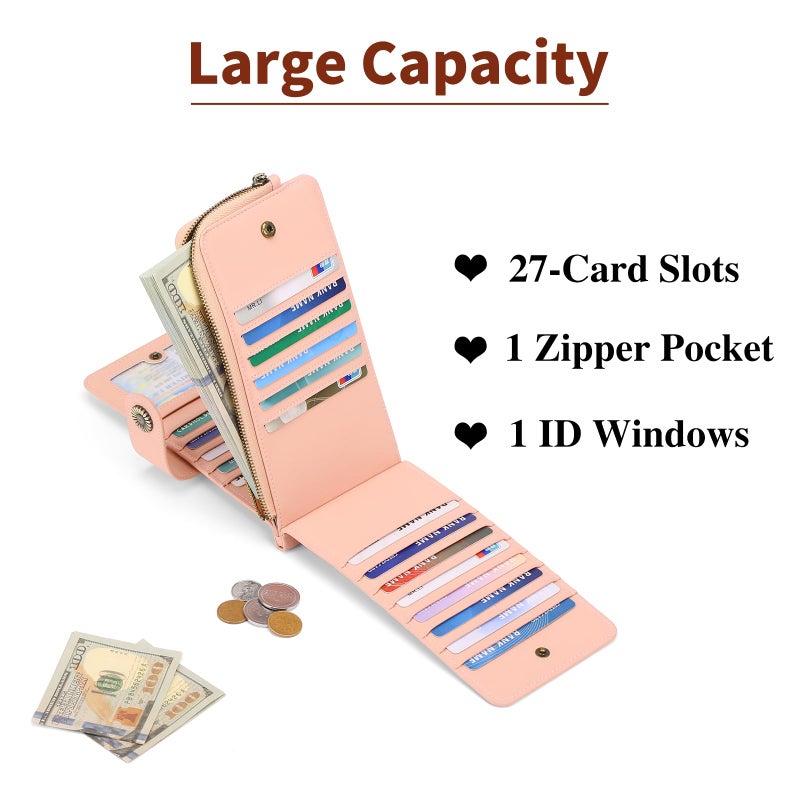 SENDEFN Womens Leather Wallet RFID Blocking Credit Card Holder Large Capacity with Zipper Pocket - Image 3