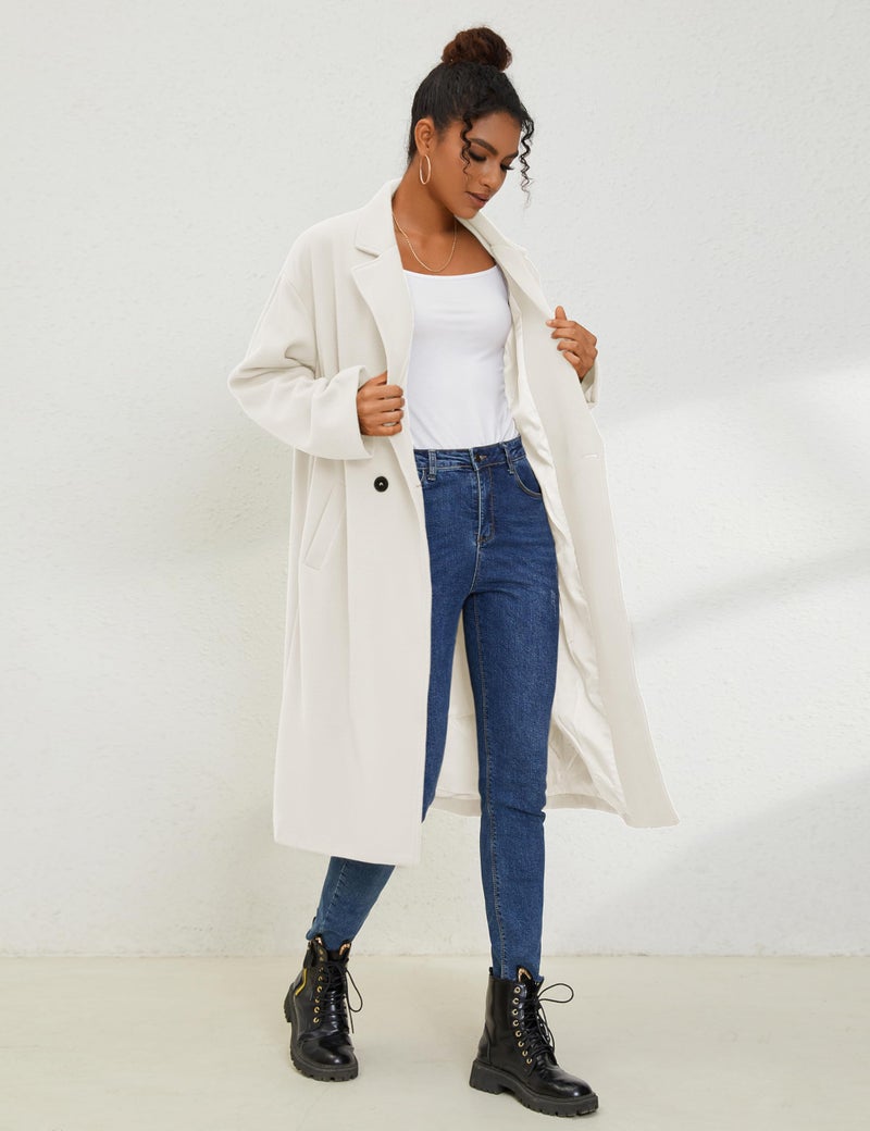 UANEO Women's Wool Blend Coat Oversized Double Breasted Long Trench Overcoat Winter (White-XL) - Image 4