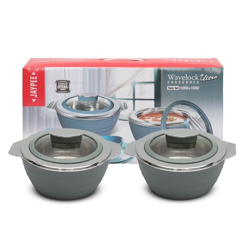 JAYPEE JAYPEE WAVELOCK Ultra Inner Stainless Steel Casserole Twin Set of 2, 1000ml, BPA Free Insulated Casserole Set |Sabji Container |Small Chapati Box |Food Grade Serving Set, Blue  - Image 5