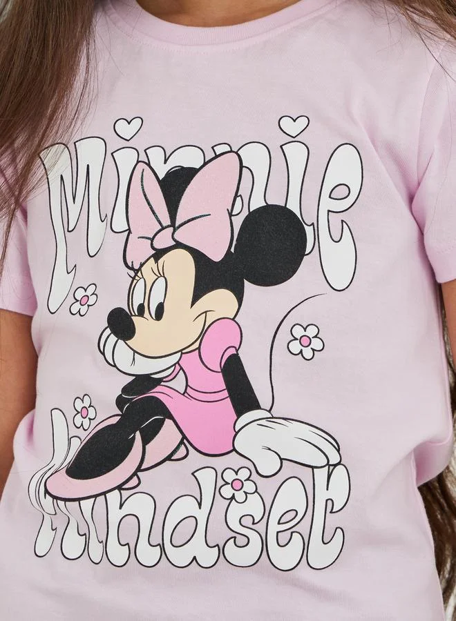 Styli Styli Girls Minnie Mouse Print Short Sleeve Oversized T-Shirt