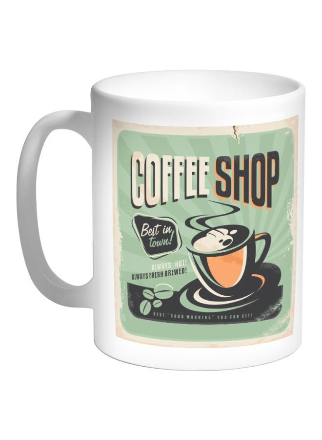 RYN Old Caffee Shop Printed Coffee Mug White/Green/Black 325ml