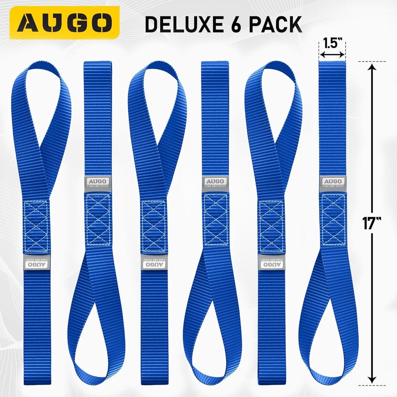 AUGO Heavy Duty Soft Loops –Pack of 6-1.5” x 17” Tie Down Anchor Straps for Use w/Ratchet Strap Hooks – 3000Lb Load Capacity & 10,000Lb Break Strength – Great for Motorcycle, Bike, Roof Rack, Etc. - Image 4