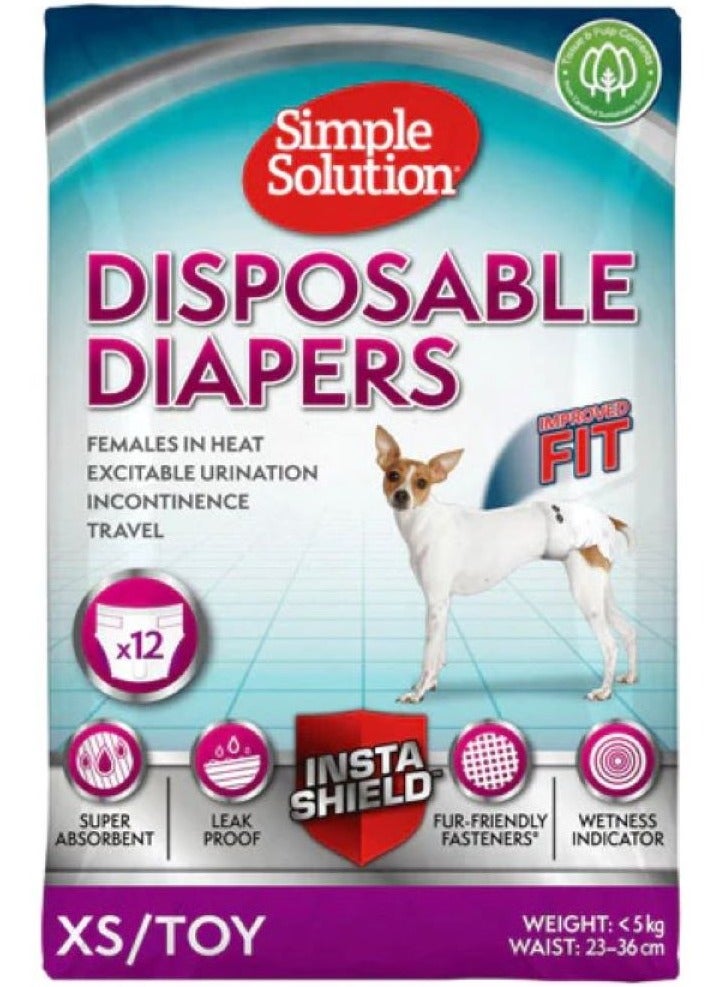 سيمبل سوليوشن حل بسيط صحيح صالح حفاضات القابل للتصرف للكلاب الإناث فائقة الامتصاص مع مؤشر البلل XS / حزمة لعبة من 12