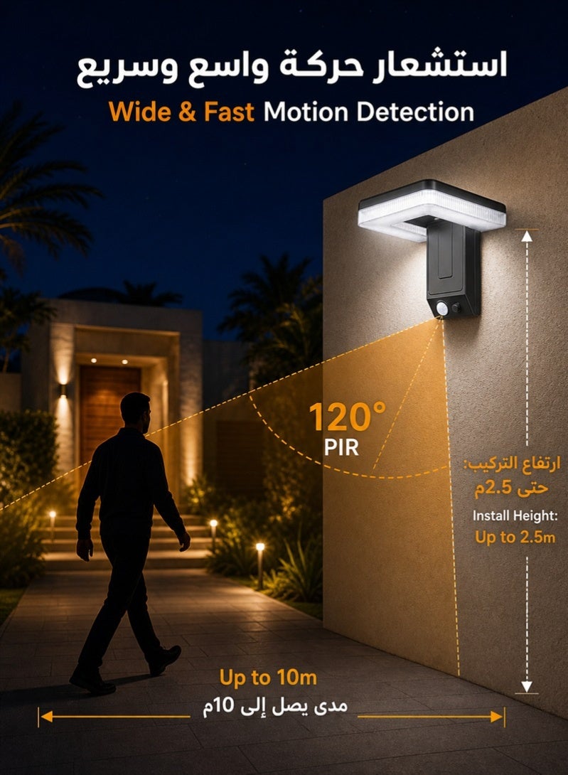 ZAFRA Foldable Solar Motion Sensor Wall Light Outdoor, 32 LED, 120° PIR Detection Up to 10m, IP66 Waterproof, 3 Lighting Modes, 1200mAh Battery, 24–36H Runtime for Villa Garden Gate Fence Garage, Black - Image 4