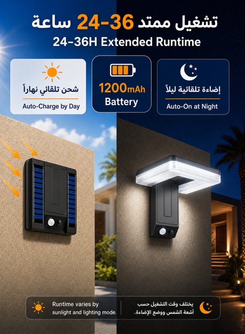 ZAFRA Foldable Solar Motion Sensor Wall Light Outdoor, 32 LED, 120° PIR Detection Up to 10m, IP66 Waterproof, 3 Lighting Modes, 1200mAh Battery, 24–36H Runtime for Villa Garden Gate Fence Garage, Black - Image 3