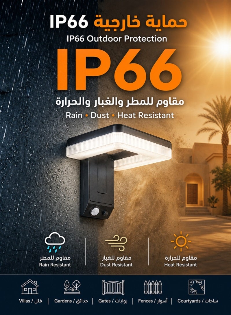 ZAFRA Foldable Solar Motion Sensor Wall Light Outdoor, 32 LED, 120° PIR Detection Up to 10m, IP66 Waterproof, 3 Lighting Modes, 1200mAh Battery, 24–36H Runtime for Villa Garden Gate Fence Garage, Black - Image 5