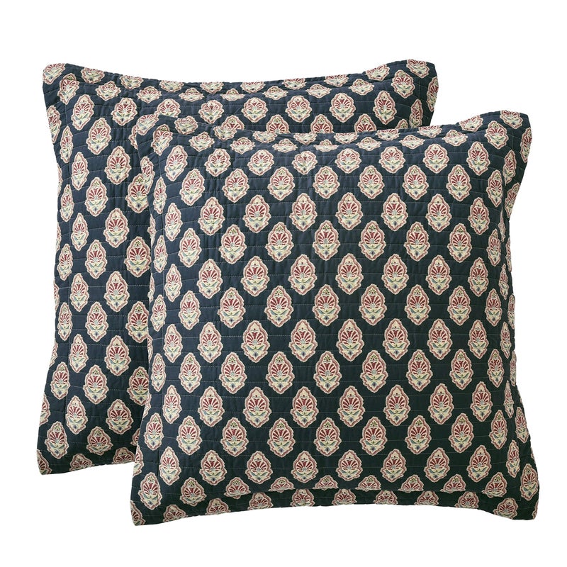 Levtex Home Levtex Home - Moreno - Euro Sham Set of Two - (26x26in.)  No insert -Damask Pattern - Blue  Red and Gold  - Image 1