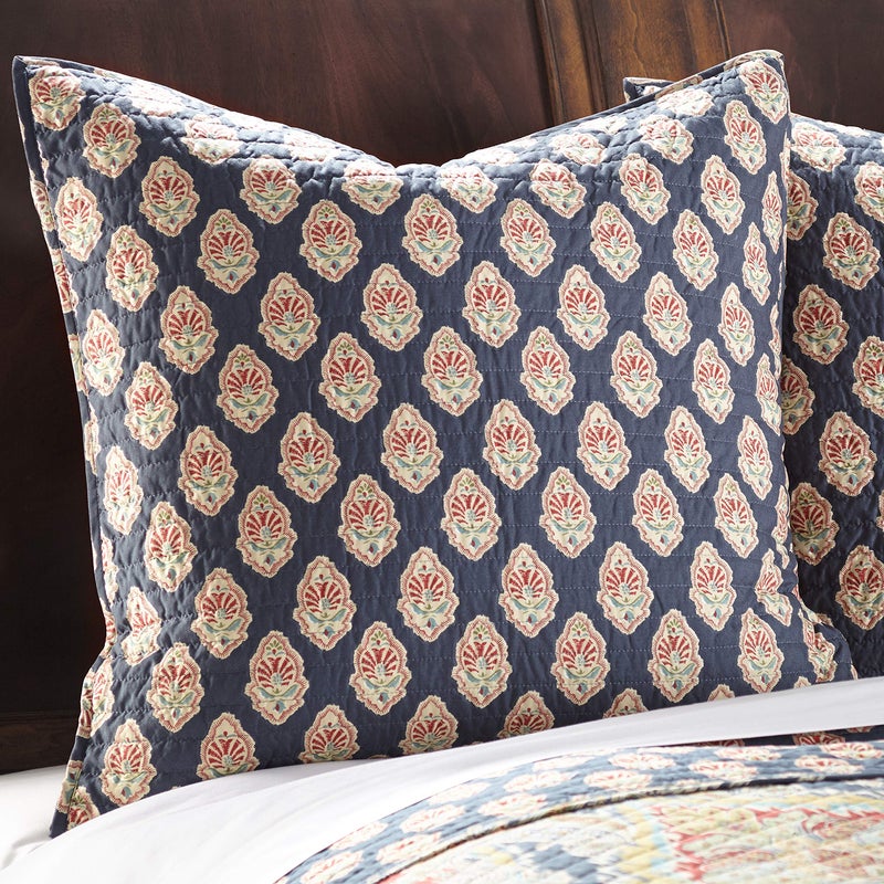 Levtex Home Levtex Home - Moreno - Euro Sham Set of Two - (26x26in.)  No insert -Damask Pattern - Blue  Red and Gold  - Image 2