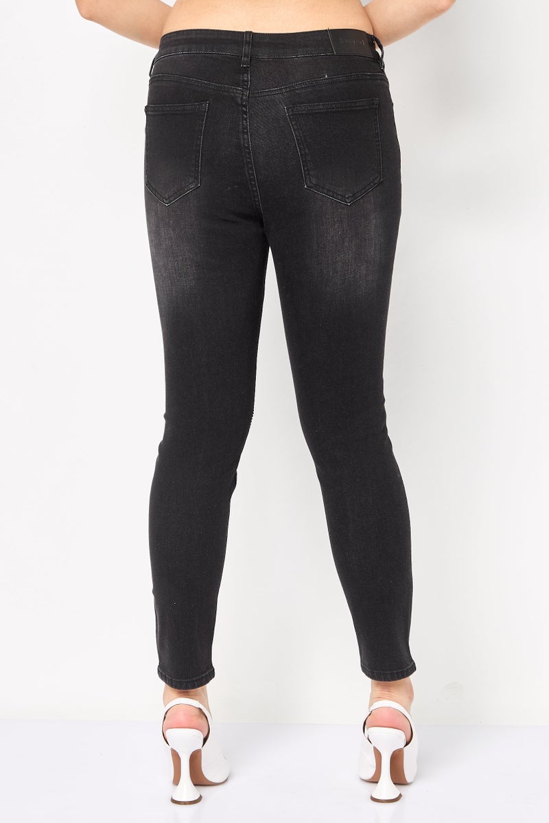 DESIGUAL Women Skinny Fit Metallic Non Stretchable Jeans, Black - Image 3