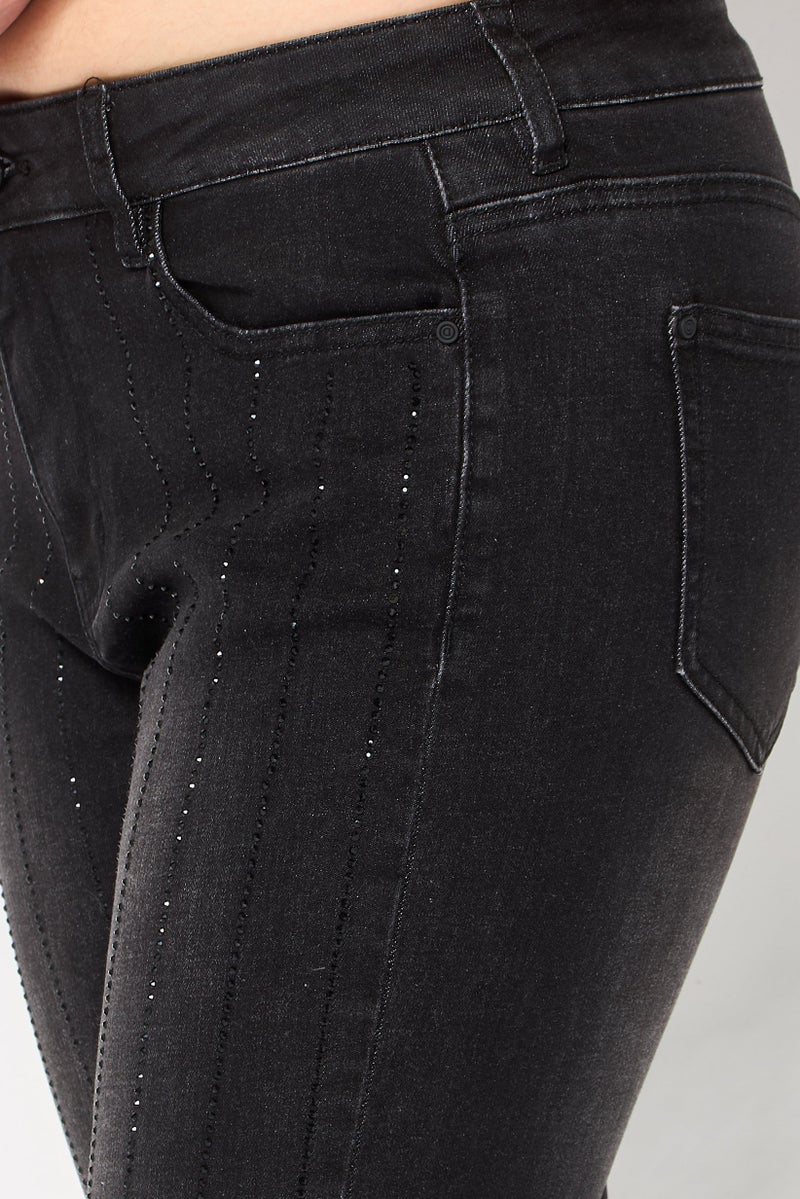 DESIGUAL Women Skinny Fit Metallic Non Stretchable Jeans, Black - Image 2