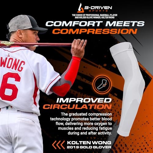 B-Driven Sports Compression Arm Sleeve for Men & Women - Medical Grade 20-30mmHg, Bicep, Forearm, Elbow Support, Lymphedema, Baseball, Basketball, Tennis, Work, Weightlifting - Blue Large 1pc - Image 3