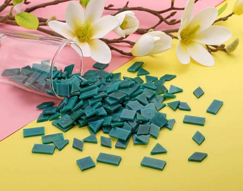 Lanyani 200 Mixed Color Glass Mosaic Tiles - 4 Shapes, Tiffany Stained Glass Pieces for Crafts, Turquoise - Image 4